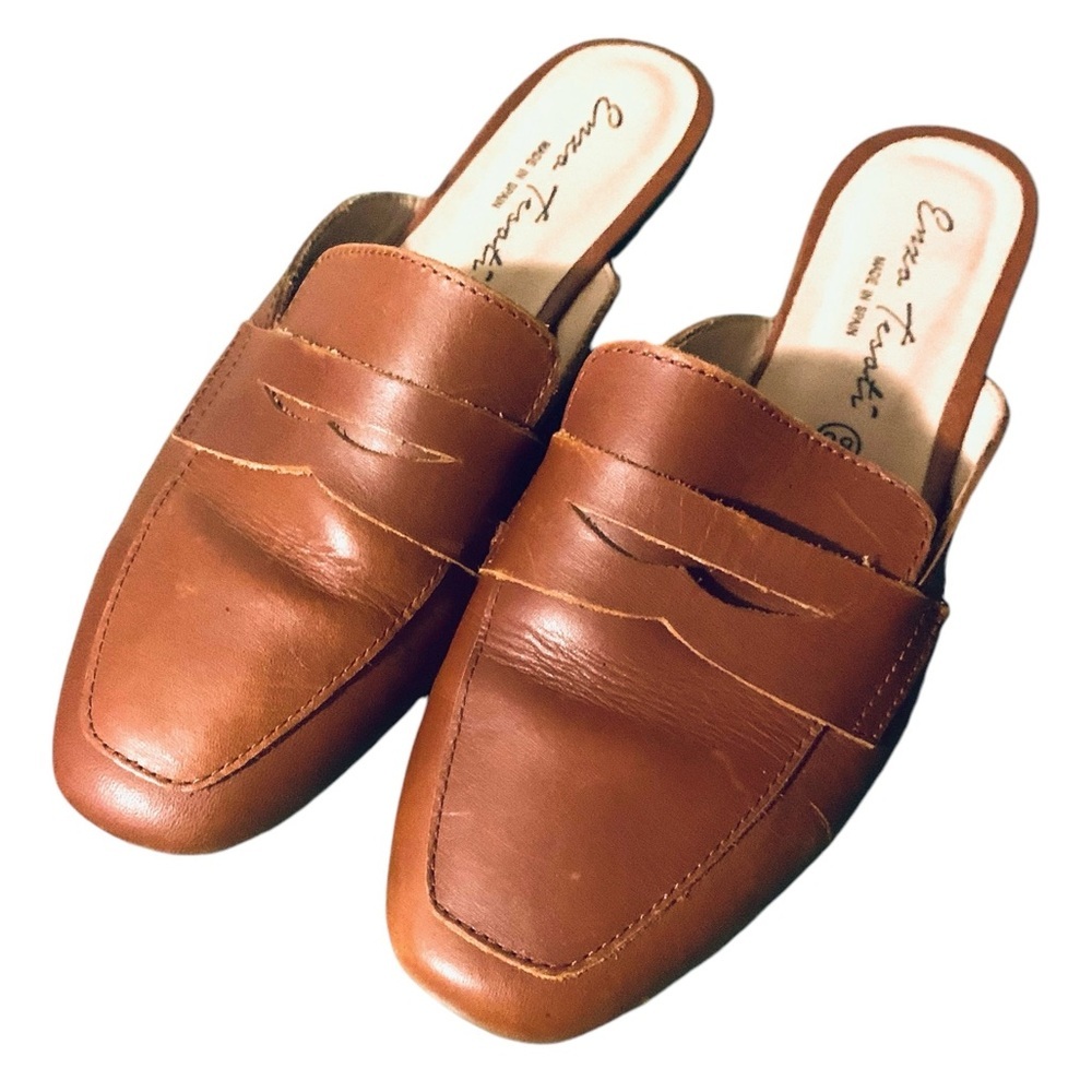 Enzo Tesoti 7.5-8 (38) cognac slip on penny loafer leather mules​